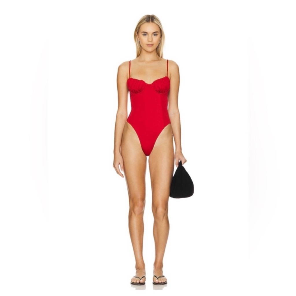 La Belle Red One-Piece Swimwear With Ruching